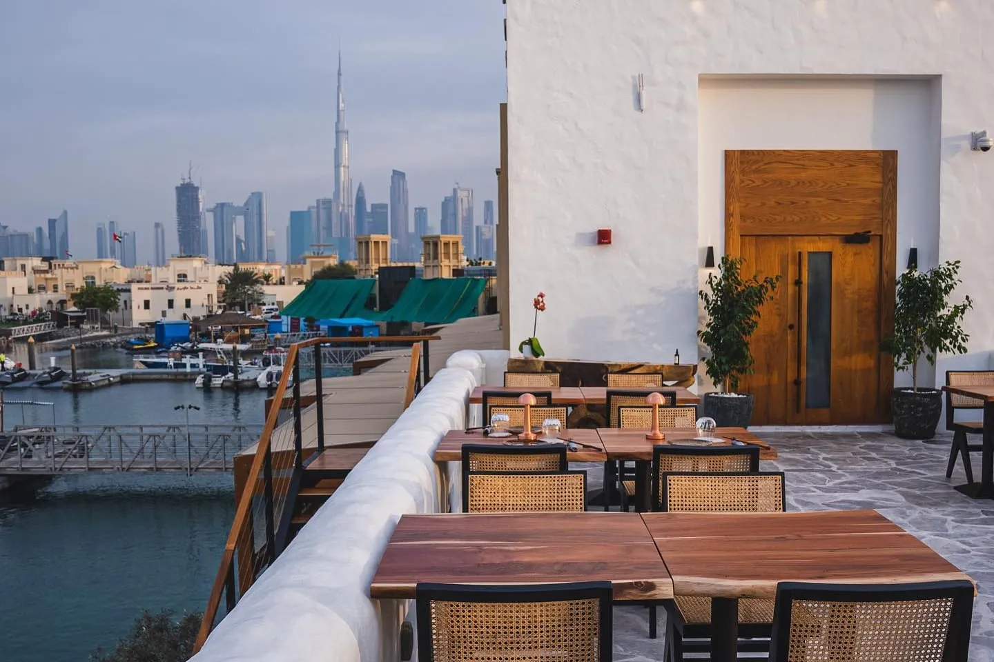 3Fils harbour terrace with Dubai skyline