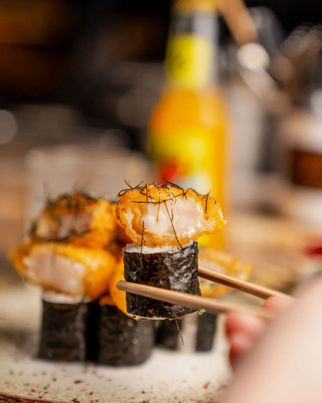 Sushi with chopsticks